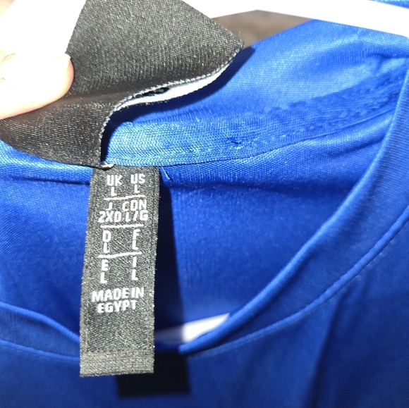 NWT Lg Adidas Trefoil 3 Stripes Blue Short Sleeve Dryfit Breathable - Picture 6 of 8